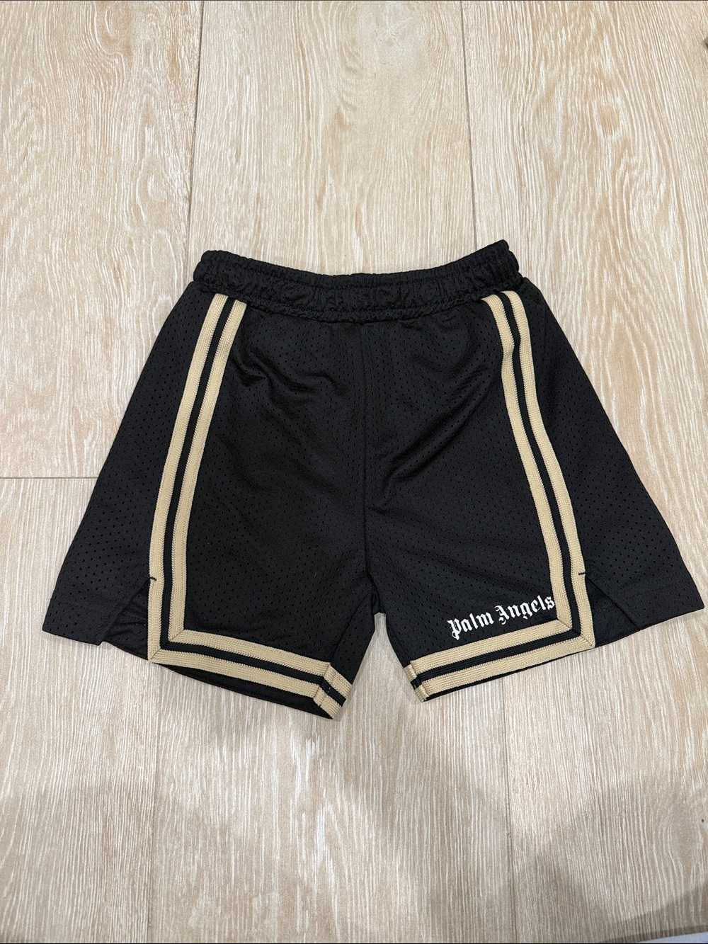 Palm Angels Kids Black Shorts with Beige Trim